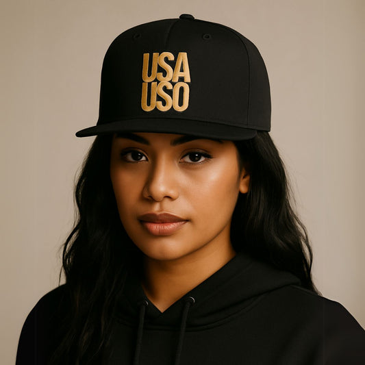 Flat Bill Snapback Hat — USA USO - Gold Embroidery - AU/NZ/USA - The Koko Samoa