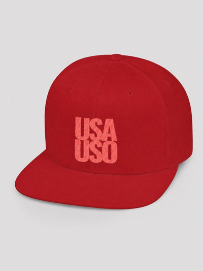 Flat Bill Snapback Hat - USAUSO - Red Embroidery