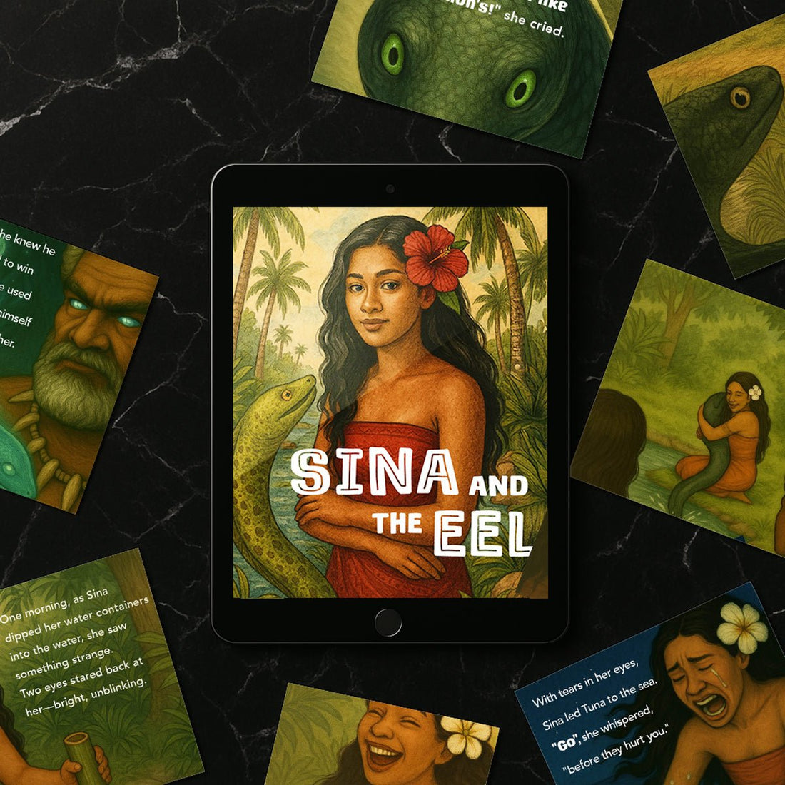 E-Book titled Sina and The Eel by The Koko Samoa, featuring colorful cover art and digital format for AU, NZ, and USA readers.