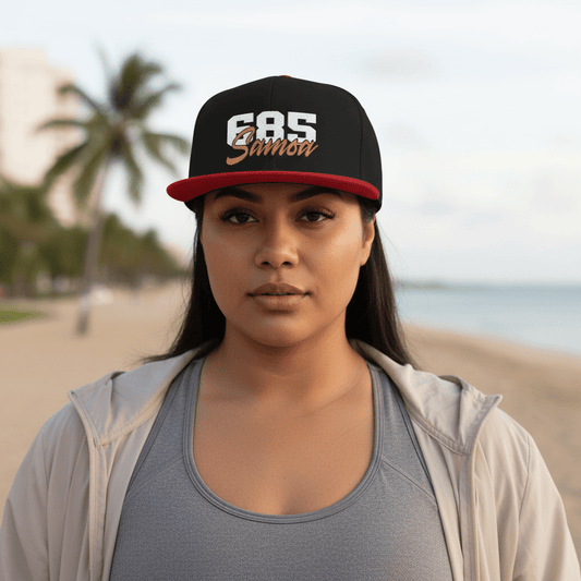 Flat Bill Snapback Hat - 685 Samoa - White & Gold Embroidery - AU/NZ/USA - The Koko Samoa