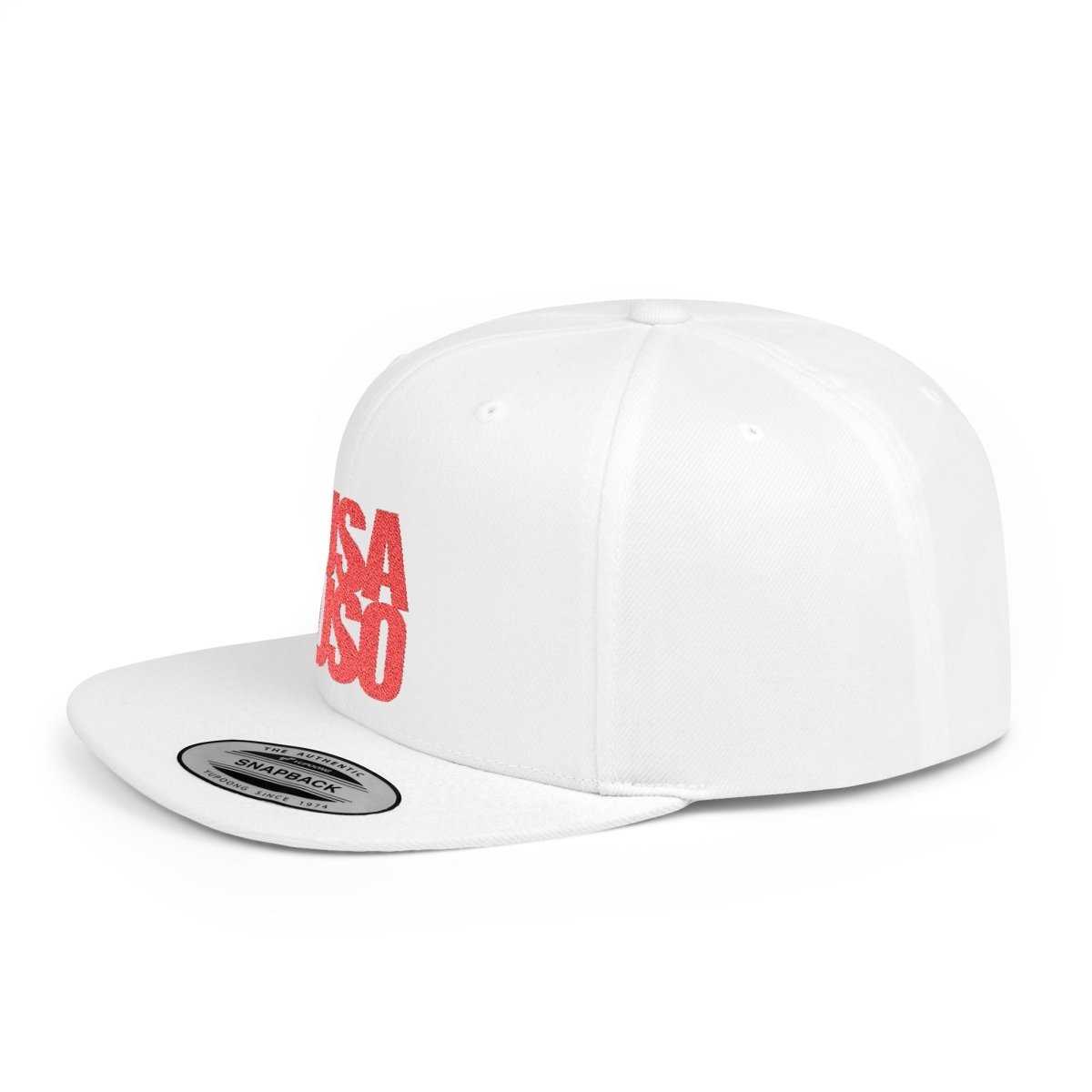 Black flat bill snapback hat by Fulfill Engine with red USA USO embroidery, one size fits most, stylish and casual headwear.