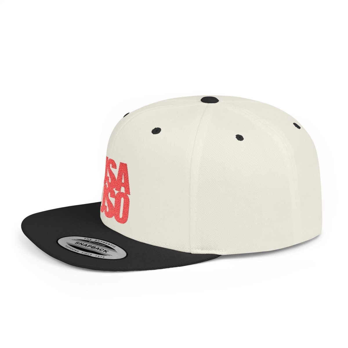Black flat bill snapback hat by Fulfill Engine with red USA USO embroidery, one size fits all, featuring a classic structured design.