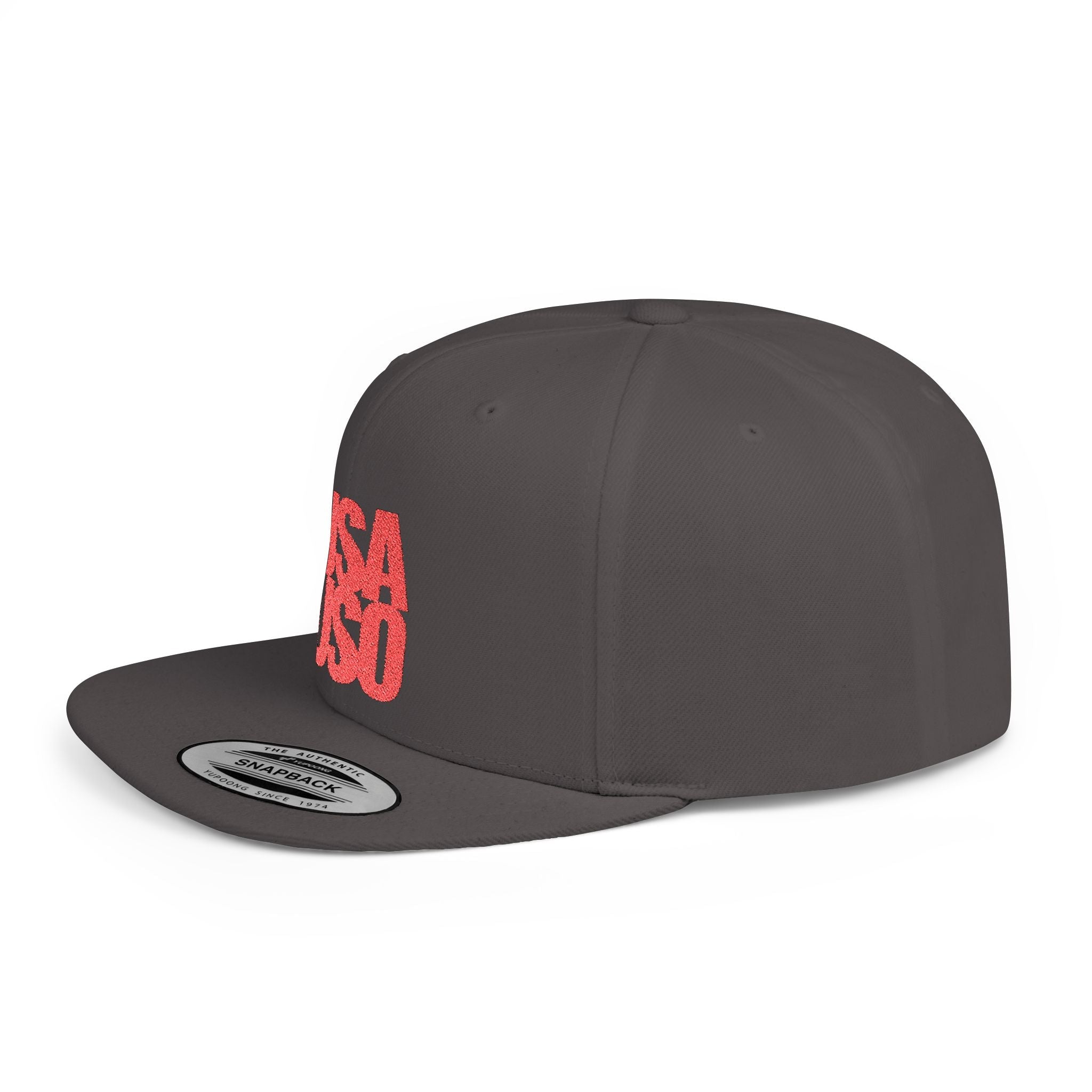Black flat bill snapback hat by Fulfill Engine with red USA USO embroidery, featuring a structured design and adjustable fit.