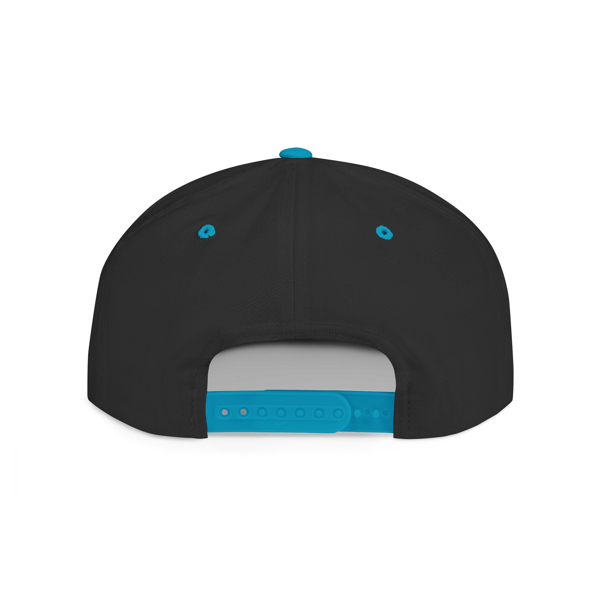 Black flat bill snapback hat by Fulfill Engine with red USA USO embroidery, featuring a structured design and adjustable fit.