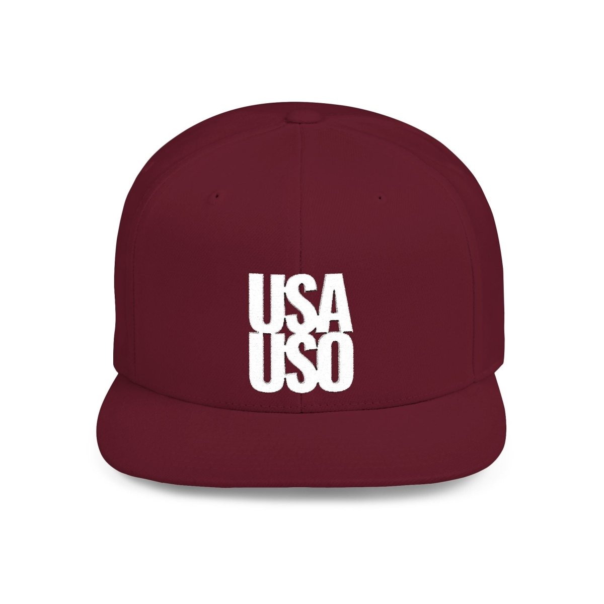 Black flat bill snapback hat by Fulfill Engine with white USA USO embroidery, one size fits all, suitable for AU, NZ, and US.