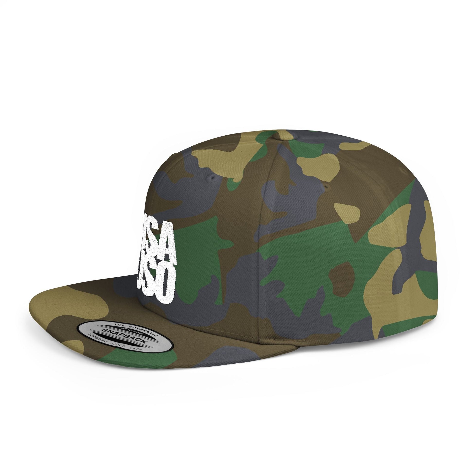 Fulfill Engine white embroidery flat bill snapback hat with USA USO design, adjustable one size, stylish and casual headwear.