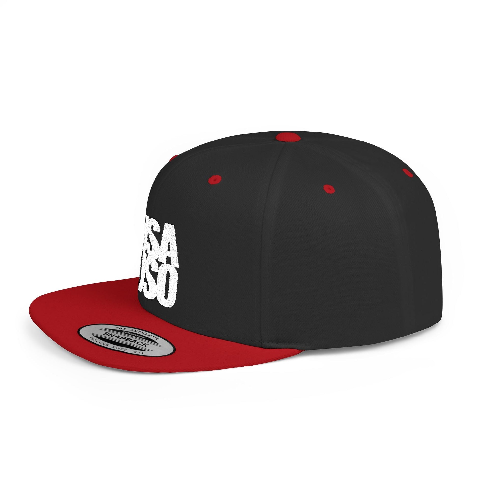 Black flat bill snapback hat with white USA USO embroidery by Fulfill Engine, featuring a structured design and adjustable fit.