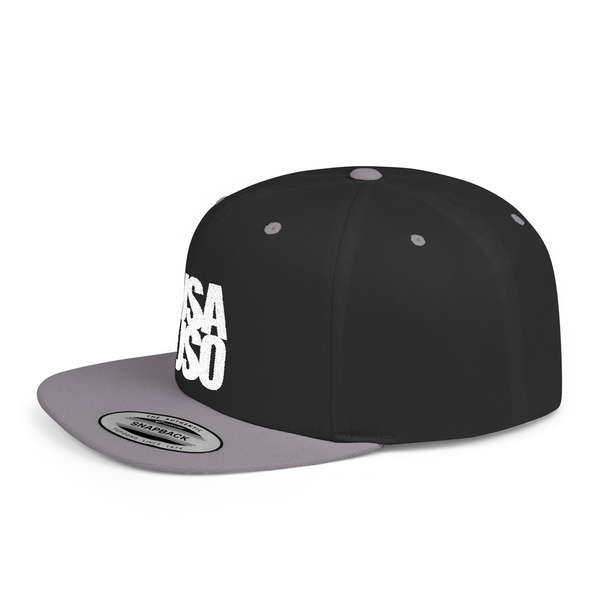 Black flat bill snapback hat by Fulfill Engine with white USA USO embroidery, one size fits all, featuring a classic cap design.
