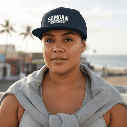 Flat Bill Snapback Hat - Samoa Culture - White & Grey Embroidery - AU/NZ/USA - The Koko Samoa