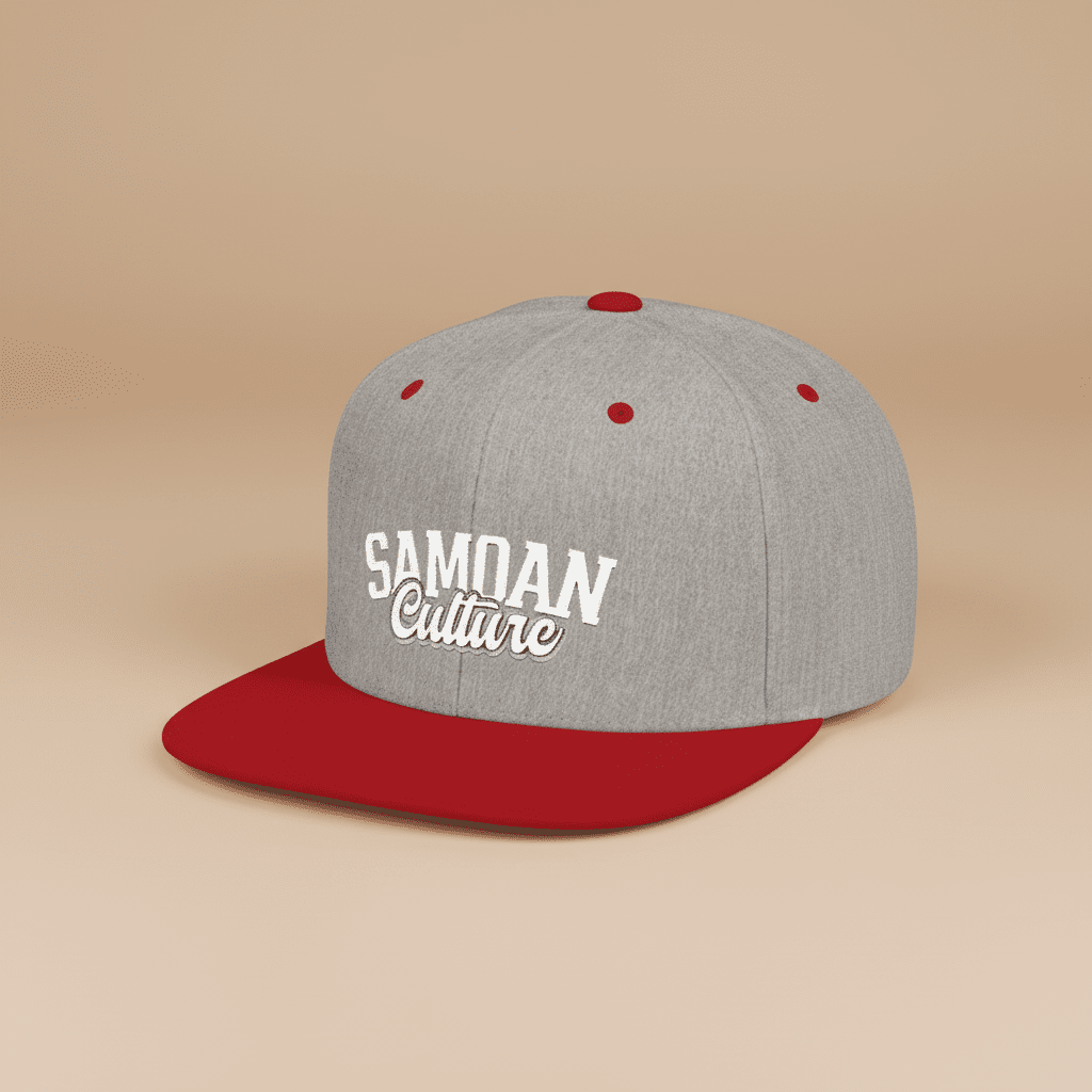 Flat Bill Snapback Hat - Samoa Culture - White & Grey Embroidery - AU/NZ/USA - The Koko Samoa