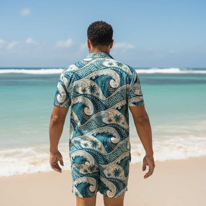 KoaTech™ - Hawaiian Button - Down Shirt - Blue Waves - AU/NZ/USA - The Koko Samoa