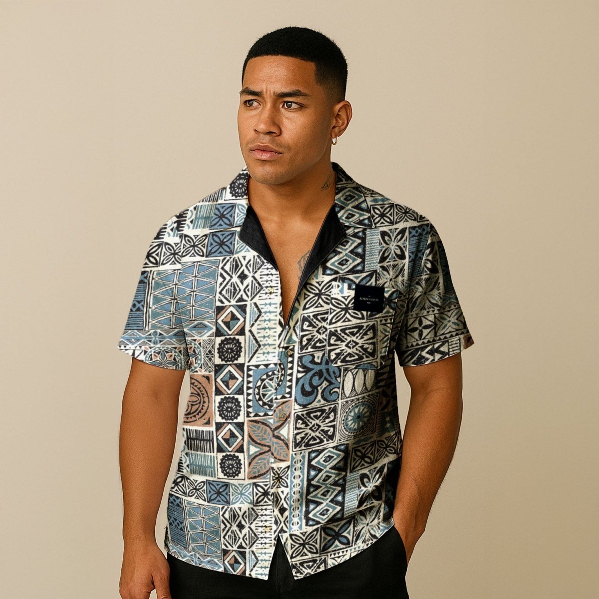 KoaTech™ - Hawaiian Button - Down Shirt - Elei Steel - AU/NZ/USA - The Koko Samoa