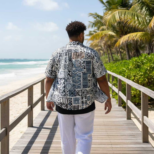 KoaTech™ - Hawaiian Button - Down Shirt - Elei Steel - AU/NZ/USA - The Koko Samoa