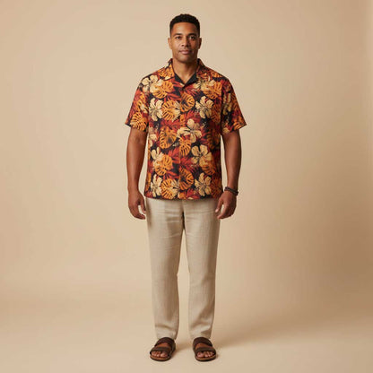 KoaTech™ - Hawaiian Button - Down Shirt - Lalomanu Ember - AU/NZ/USA - The Koko Samoa