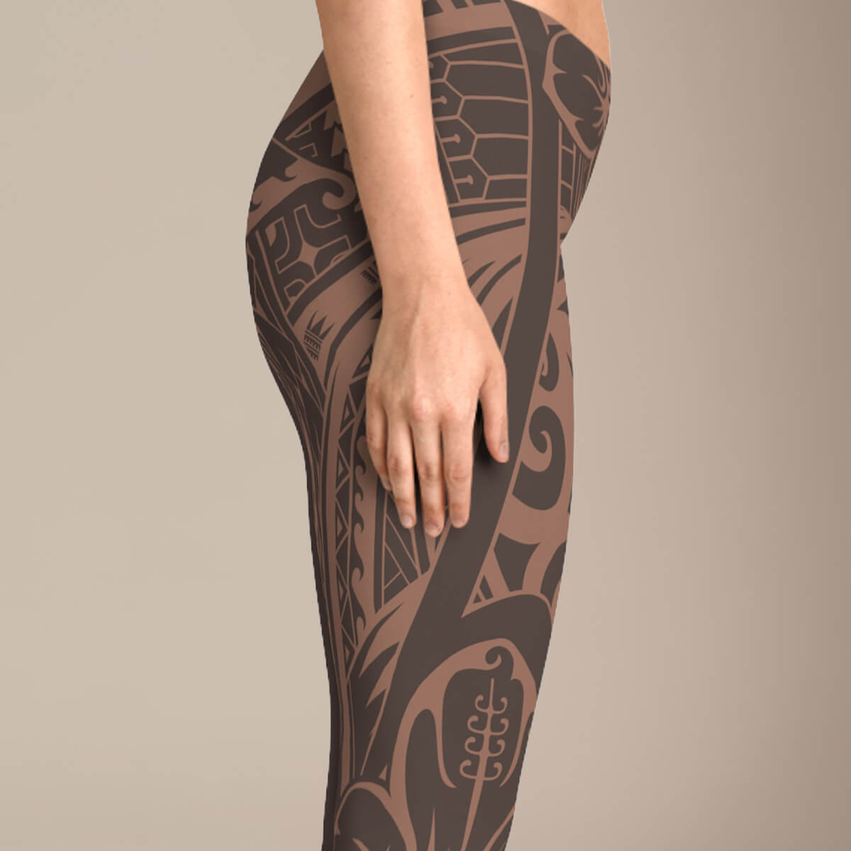 FYBY IslandFlex mid-rise leggings in Bloom Mocha Mousse with matching seam threads, showcasing a comfortable fit.