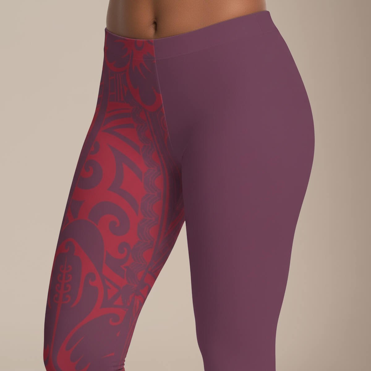 FYBY IslandFlex mid-rise leggings in Bloom Winterberry Red, showing close-up of seamless design and vibrant color.