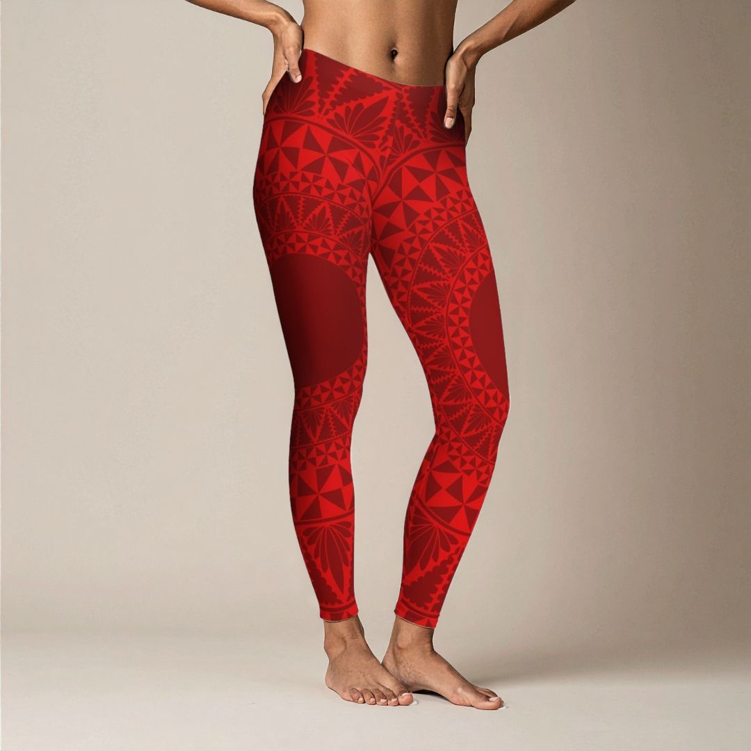 PasifikaOne Mid - Rise Leggings - Tonga Red - AU/NZ/USA - The Koko Samoa