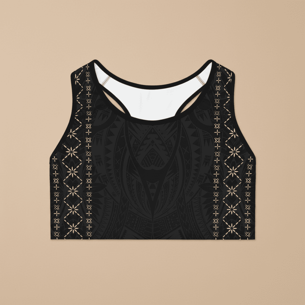 Black seamless sports bra by FYBY, Malu collection, featuring soft fabric and supportive stitching for active wear.