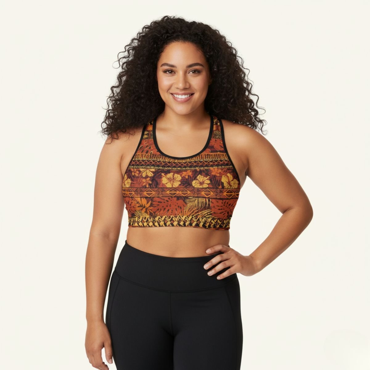 Black seamless sports bra by FYBY, featuring subtle stitching, designed for comfort and support during active workouts.