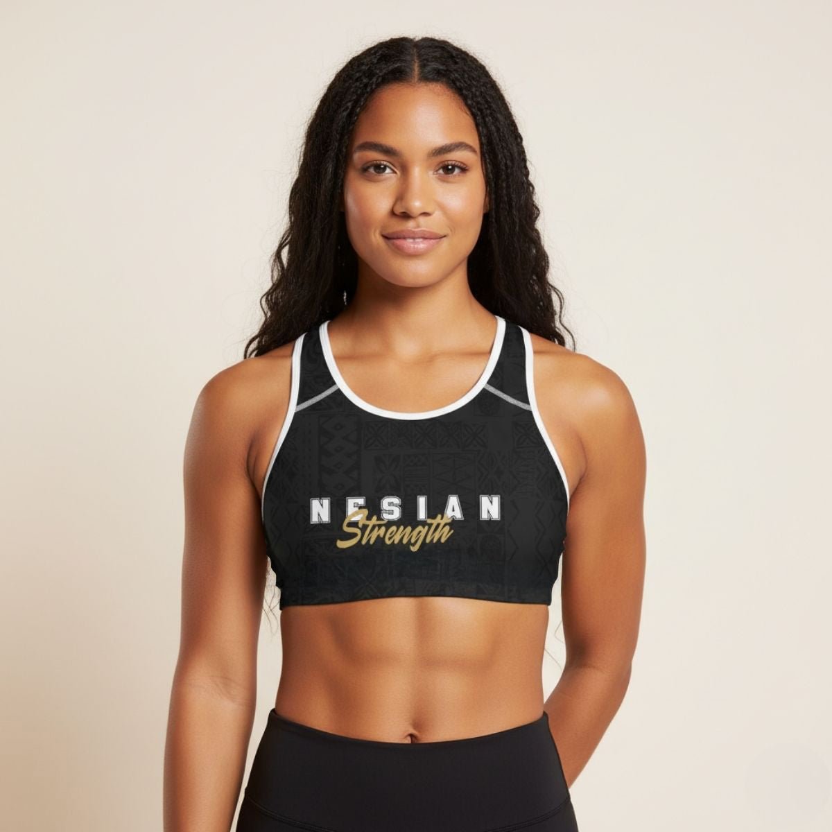 White seamless sports bra by FYBY from Nesian Strength collection, designed for comfort and support during active wear.