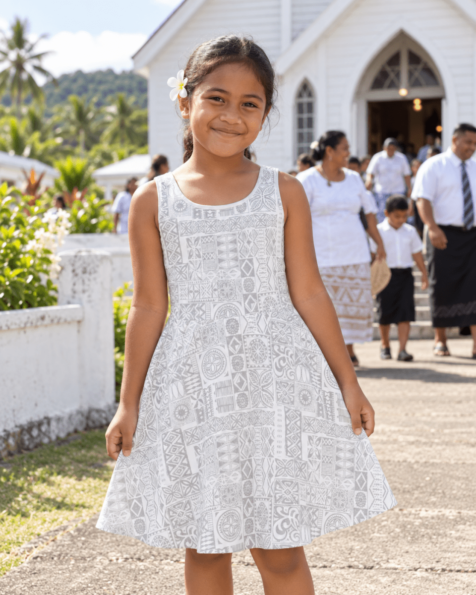 Girls' Sundress - White Sunday - The Koko Samoa