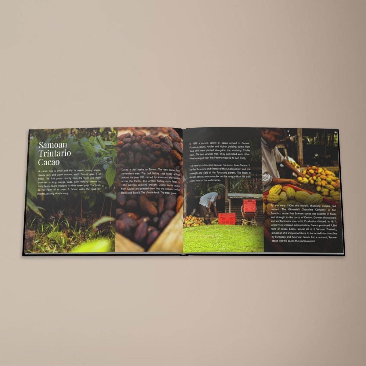 Hardcover keepsake book titled "The Samoan Sweets Book" featuring six traditional Samoan recipes, by District Photo.