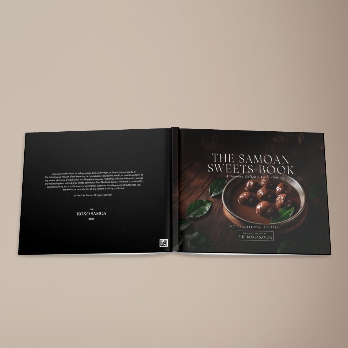 Hardcover keepsake book titled "The Samoan Sweets Book" with six traditional Samoan recipes, featuring colorful cover art.