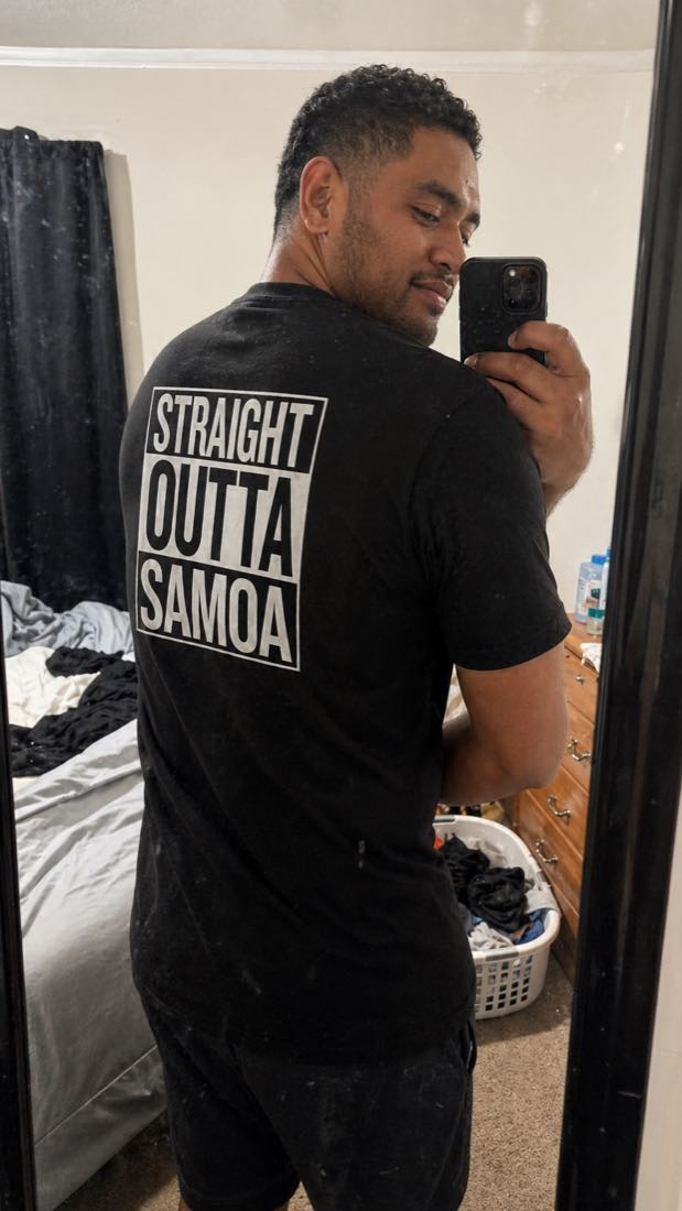 Black heavy unisex tee with the Straight Outta Samoa print, The Koko Samoa