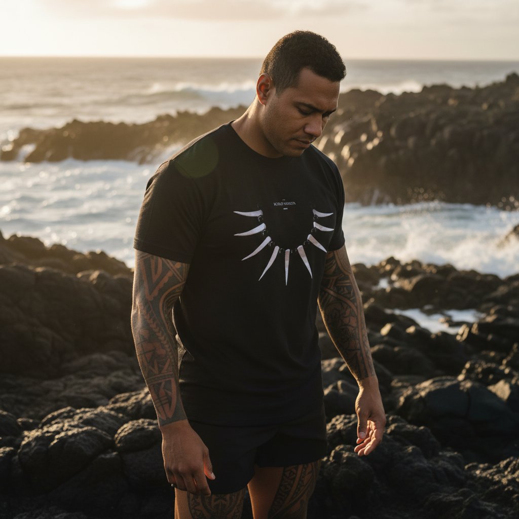 Black heavy unisex tee with the Ula Nifo print, The Koko Samoa