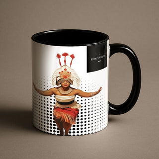 LimaLuxe 11oz Taupou mug with black ceramic and tropical design, perfect for hot beverages.