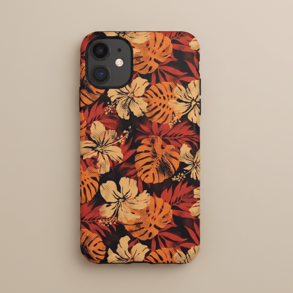 WOYC iPhone Tough Phone Case in Lalomanu Ember design, durable protective case for iPhone models, featuring vibrant Samoa-inspired pattern