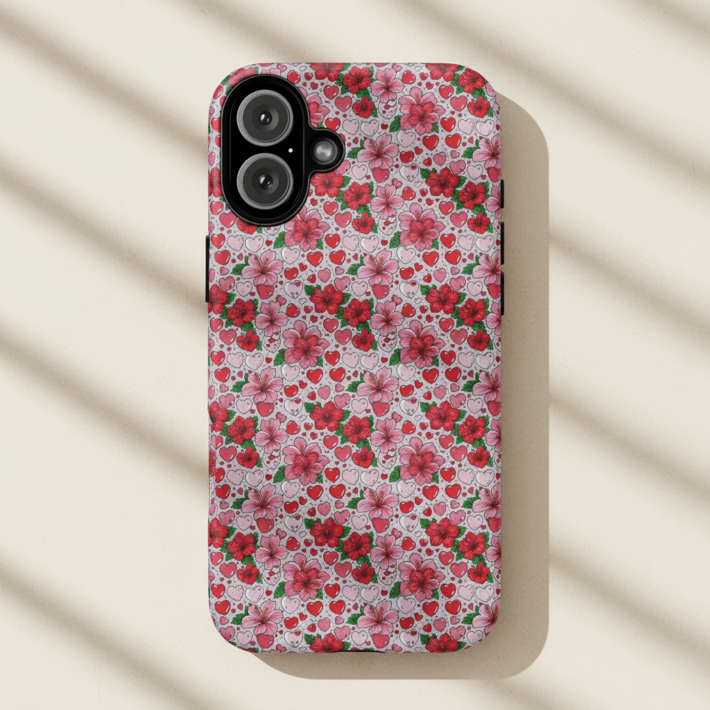Tough iPhone case with Love & Aute design, featuring vibrant Polynesian artwork for iPhone models.