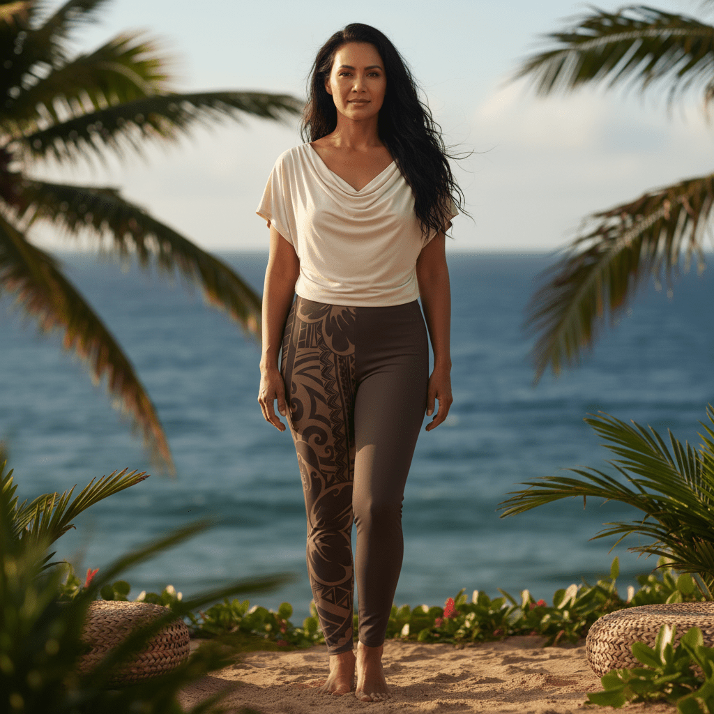 FYBY mid-rise leggings in Bloom Mocha Mousse, featuring a comfortable fit and stylish design.