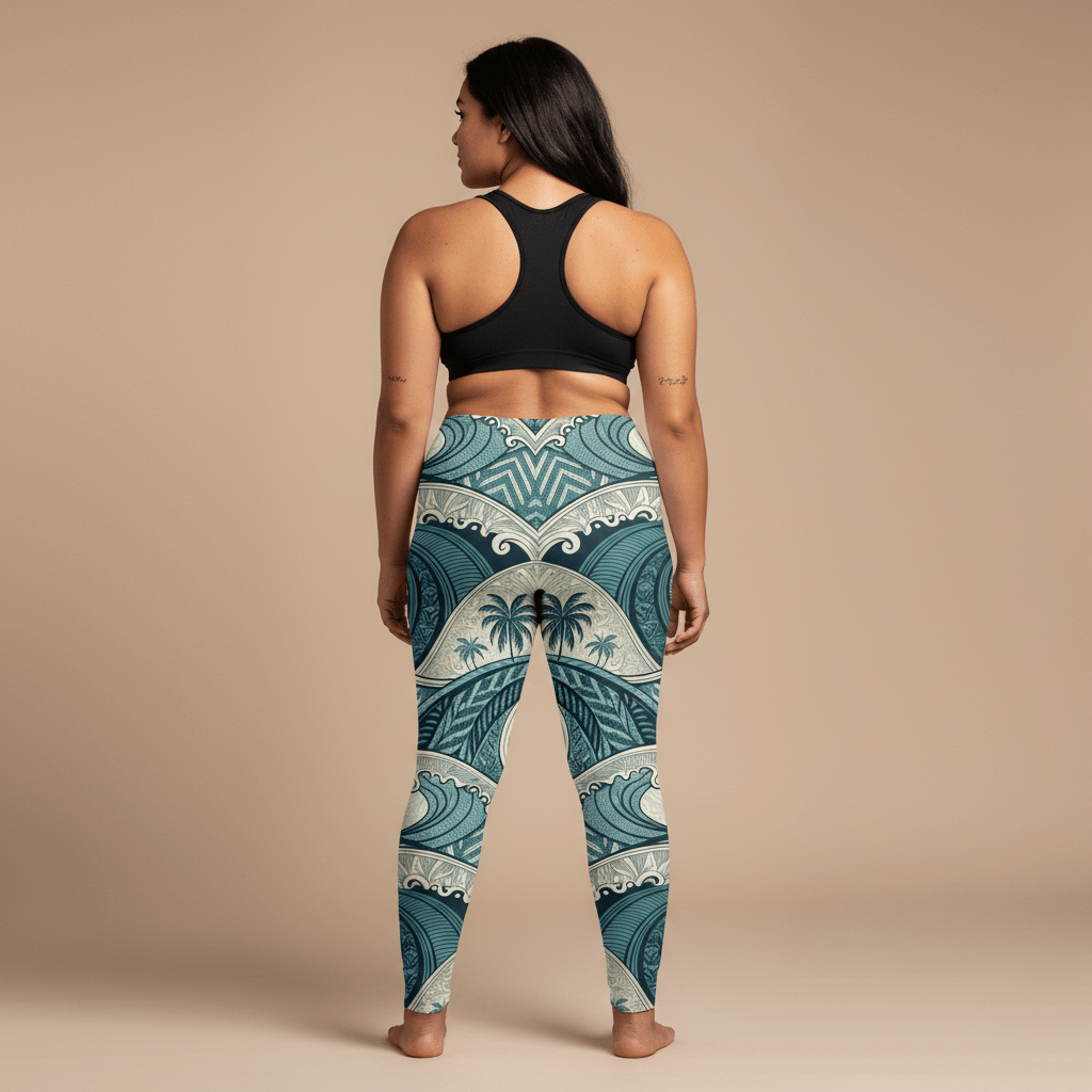 FYBY IslandFlex mid-rise leggings in blue waves print, featuring a comfortable fit and stylish design.