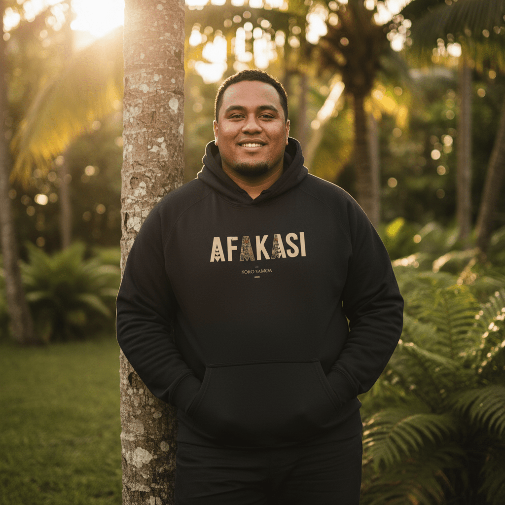 IslandSoft™ Premium Hoodie in Afakasi design, unisex hoodie from The Print Bar, available in XS to 2XL, featuring tropical island artwork.