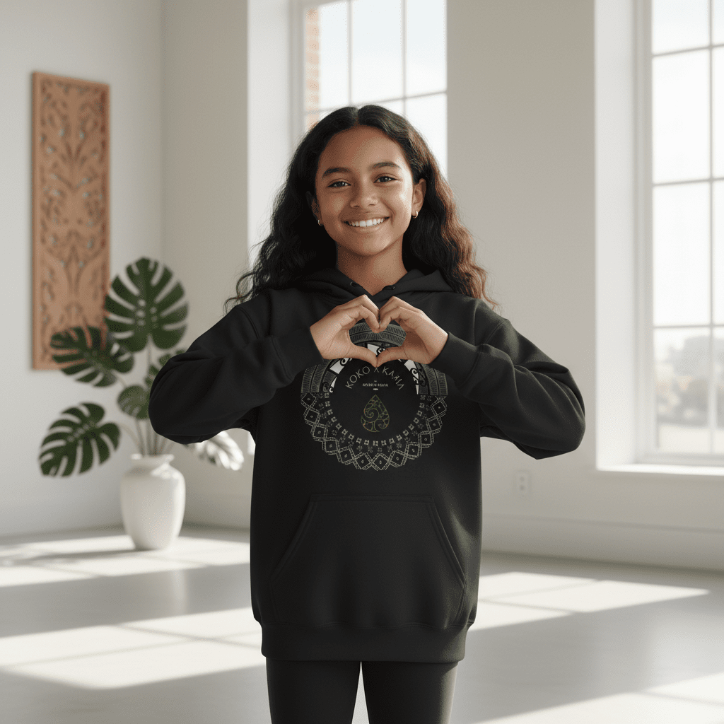 Kids hoodie by The Print Bar featuring PasifikaOne Aotearoa Samoa design, colorful print on soft fabric for children.