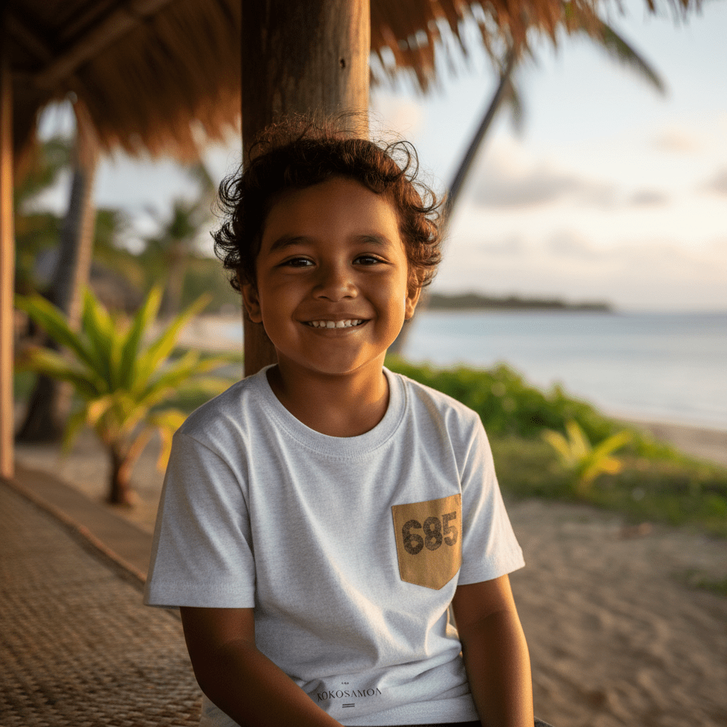 Kids unisex tee with pocket from The Print Bar, featuring a colorful design on the front, perfect for casual kids' clothing.