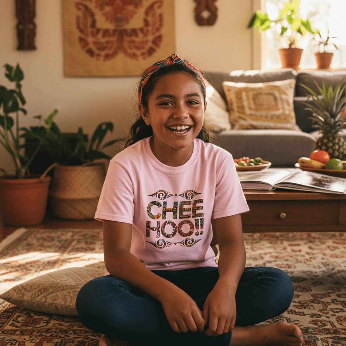 Kids unisex CHEEHOO! T-shirt by The Print Bar, featuring colorful print on soft kids' clothing in AU/NZ sizes.