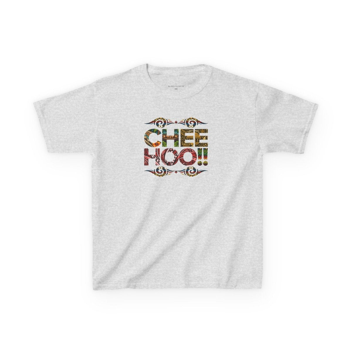 Kids unisex CHEEHOO! T-shirt from The Print Bar, featuring colorful graphic design, casual kids clothing in a playful style.