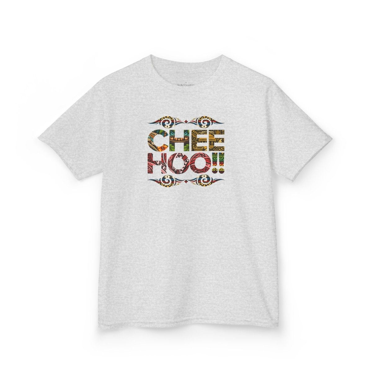 Kids unisex Tee by The Print Bar featuring cheerful "CHEEHOO!!" print, casual kids clothing in bright colors and comfortable fit.