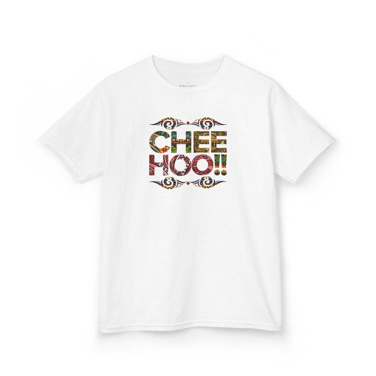 Kids unisex Cheehoo! T-shirt by The Print Bar, featuring colorful graphic design, perfect for kids' casual wear.