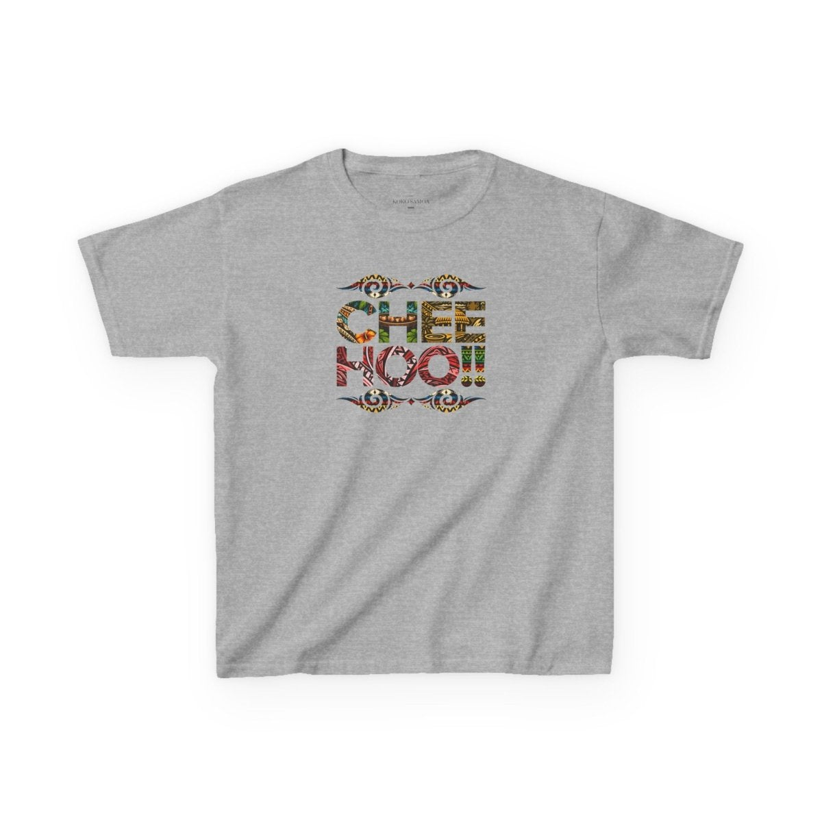 Kids unisex T-shirt by The Print Bar featuring a colorful Cheehoo!! design for kids' casual wear.