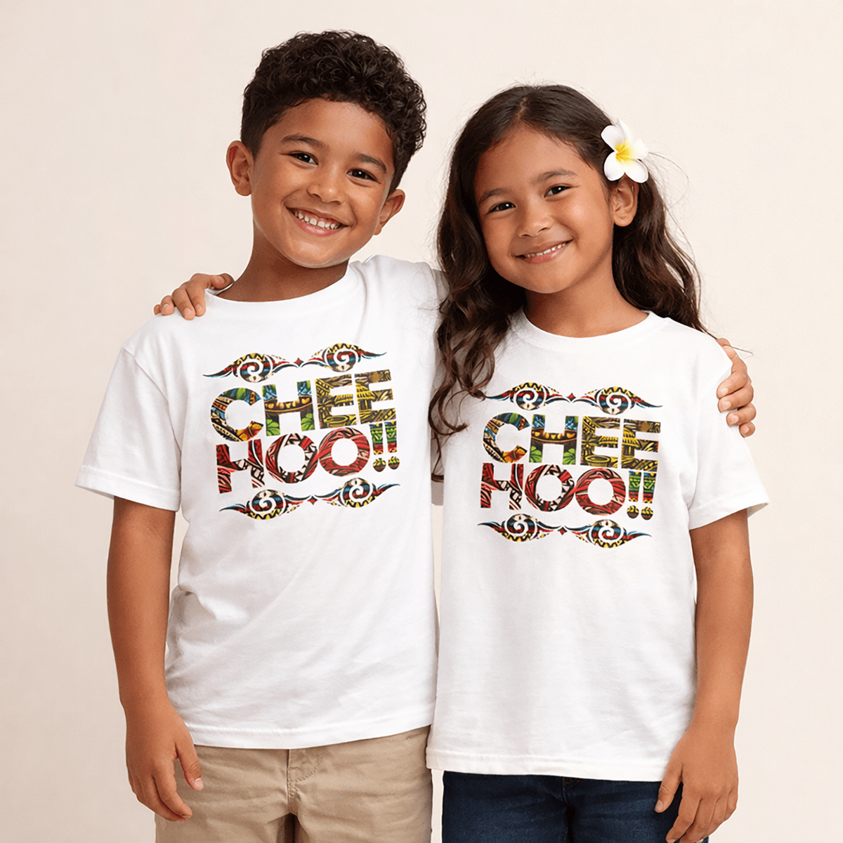 Kids unisex CHEEHOO! T-shirt by The Print Bar, featuring colorful print on a casual kids' clothing tee.