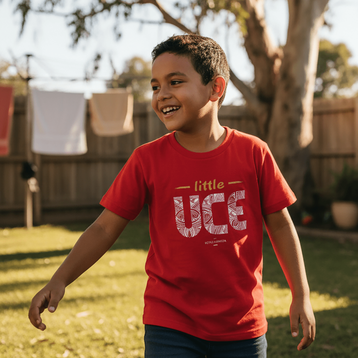 Kids unisex Little Uce tee by The Print Bar featuring colorful design, perfect for children’s casual wear in AU/NZ.