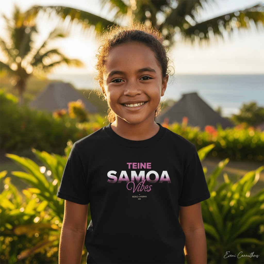 Kids unisex Teine Samoa Vibes T-shirt by The Print Bar, featuring colorful Samoan-inspired design for kids' casual wear.