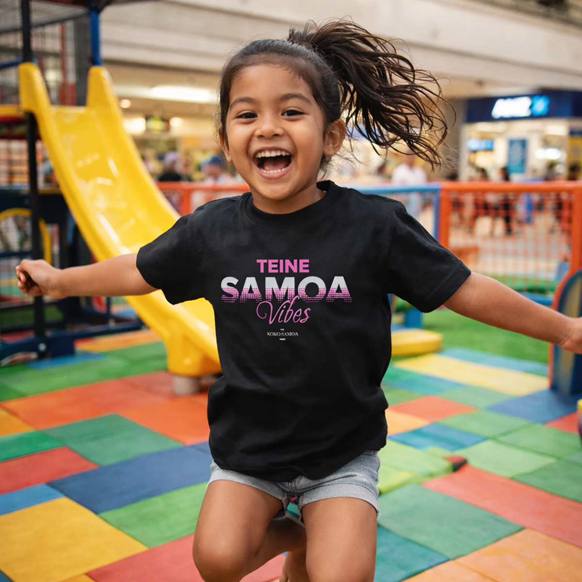 Kids unisex Teine Samoa Vibes T-shirt by The Print Bar featuring colorful Samoa-inspired design, perfect for kids' casual wear.