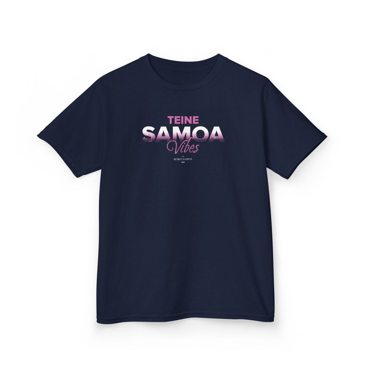 Kids unisex tee featuring Teine Samoa Vibes design by The Print Bar, showcasing vibrant Samoan-inspired graphics on soft cotton fabric.