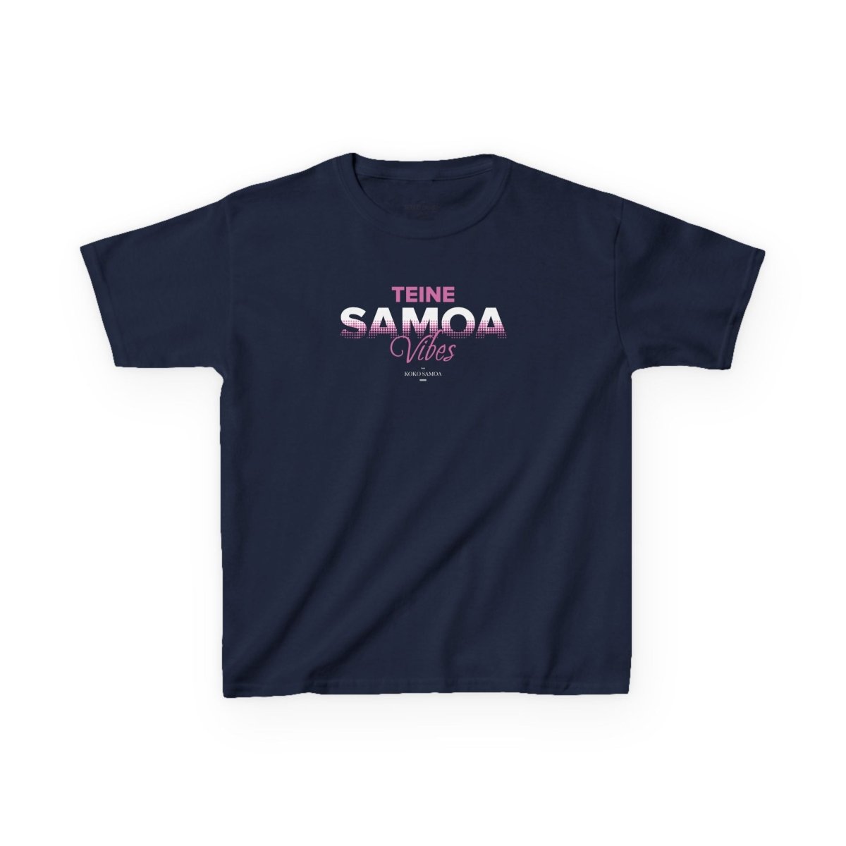 Kids unisex Tee featuring Teine Samoa Vibes design, made by The Print Bar, showing colorful Samoan-inspired artwork for children.