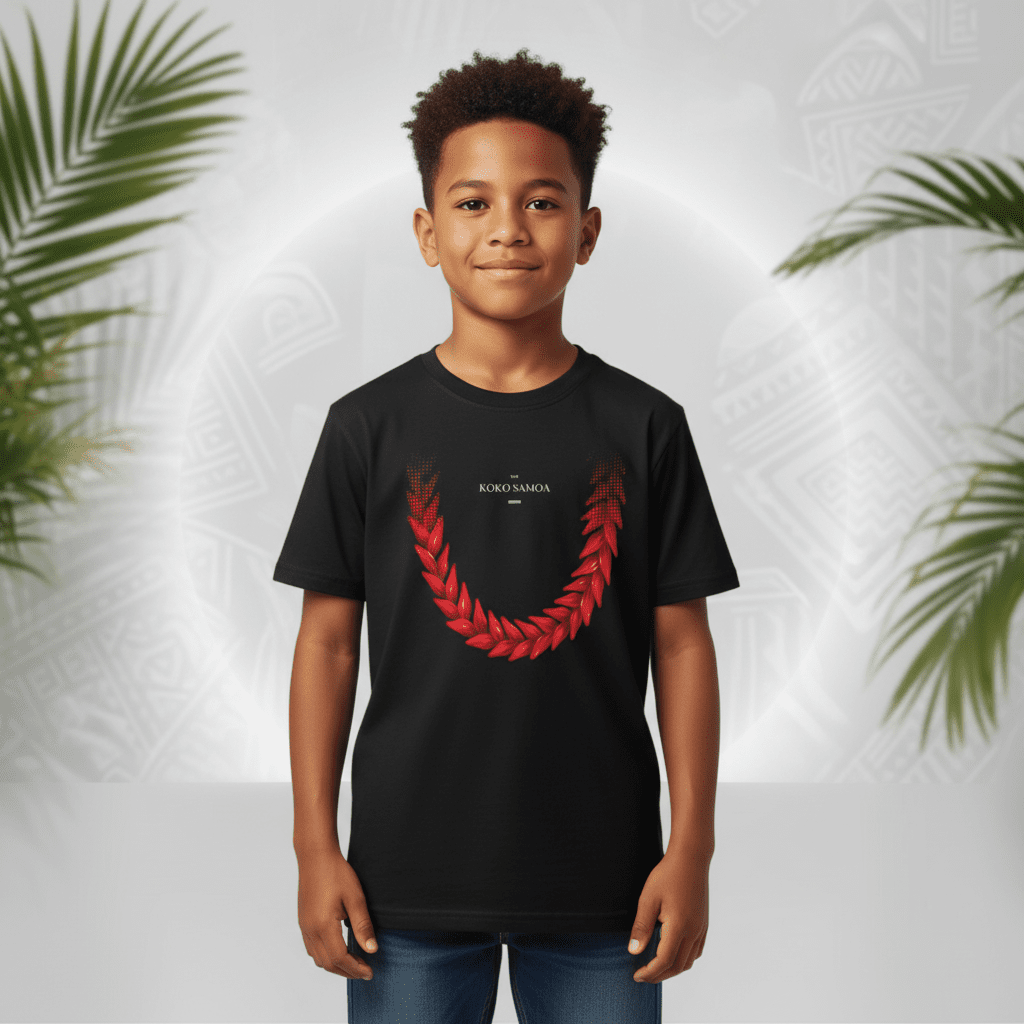 Kids unisex Ula Fala T-shirt by The Print Bar, featuring vibrant Samoa-inspired design on a comfortable kids' tee.