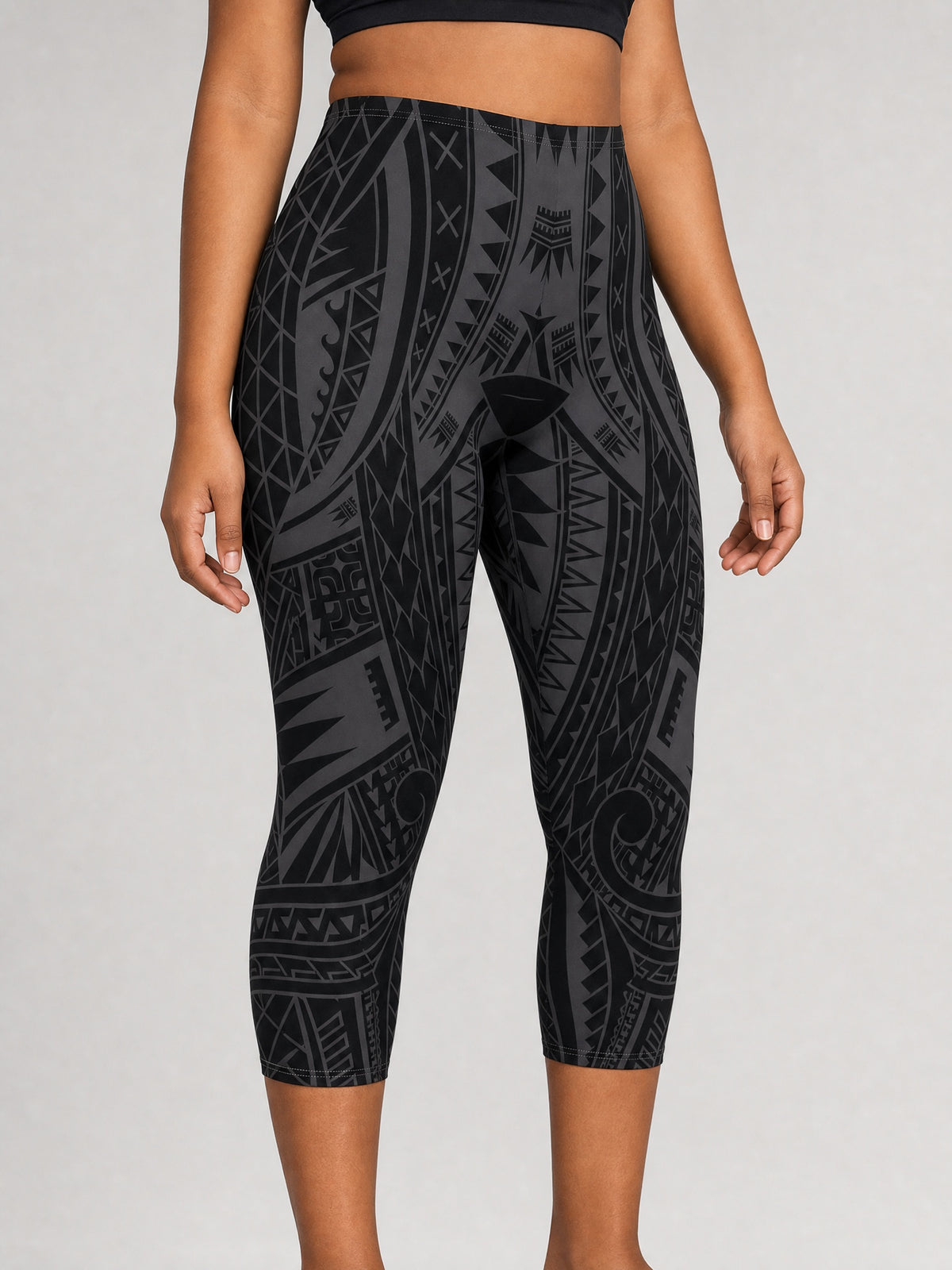 Casual Capri Leggings - Warrior on a light grey studio background